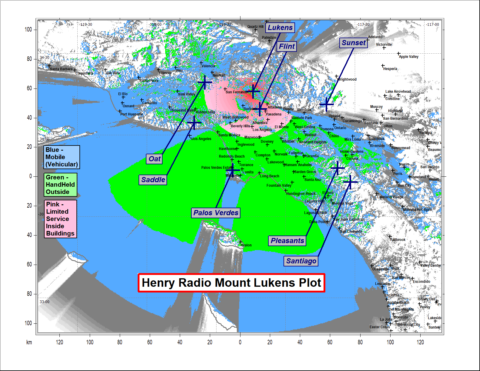 System Map of radio repeater service for Los Angeles and Orange County